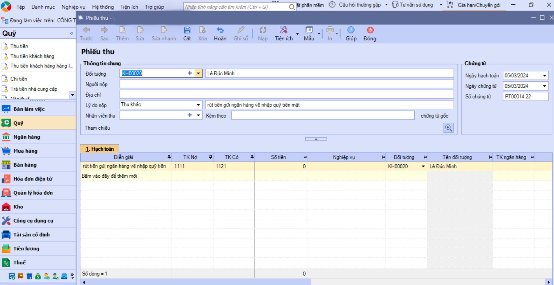 Ảnh 1: Vào Quỹ - Chi tiền